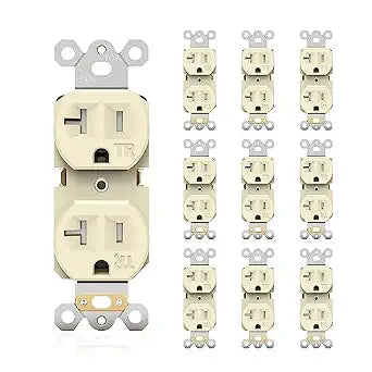 20A 125V Ivory Duplex Outlet Receptacle, Tamper-Resistant, UL Listed, 10 PK
