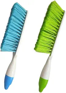 2 Pack Soft Bristle Bed Sheets Sweeping Cleaning Brush with Long Hand, Counter Duster for Debris Hair Remover Desk Quilt Sofa Furniture (Blue, Green)