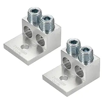 MECCANIXITY 2 Pcs Dual Aluminum Ground Lug, 2B26U 2/0AWG Double Wire Barrel Mechanical Lugs M12 Screw 320V for Electrical Connection Circuit Breaker Solar Panel Marine Power Distribution