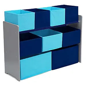 Delta Children Deluxe Multi-Bin Toy Organizer with Storage Bins, Grey/Blue Bins