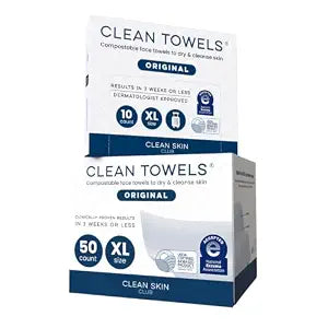 Clean Skin Club Clean Towels XL�� Original 50 Ct + 10ct Travel Pack Duo, 100% USDA Biobased Disposable Face Towels, Eczema Association Accepted, Makeup Remover Dry Wipes, Ultra Soft