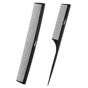 Professional Black Carbon Fiber Teasing Comb，Fine Tooth Hair Barber Comb for All Hair Types（2Pcs）