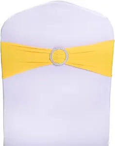 Yellow Chair Sashes for Wedding 10 Pack Stretch Spandex Chair Sashes Elastic Bow with Buckle Wedding Party Banquet Event Decoration