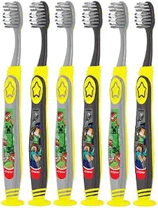 Colgate Kids Manual Minecraft Toothbrush, Minecraft, Extra Soft Bristles, for Children with Suction Cup, Kids 5+ Years Old, Extra Soft (Colors & Characters Vary) - Pck of 6