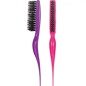 2 Pcs Teasing Hair Brush, Boar Bristle Comb for Women, Fuchsia and Purple