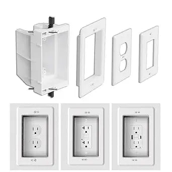 Recessed Outlet/Electrical Box Single Gang, DVFR1W-1 Recessed Receptacle Outlet Box for Wall Mount TV, Antenna, Phone and Cable TV, Suitable for GFCI and USB