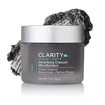 ClarityRx Down + Dirty Detoxifying Charcoal Based Exfoliating Face Wash, Natural Facial Scrub Micro Exfoliant for Oily Skin, Paraben Free, Cruelty Free
