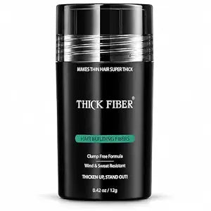 THICK FIBER Hair Fibers for Women & Men with Thinning Hair (Black) 12g, Hair Loss Concealer, Covers Bald Spots, Hairline & Sparse Areas, Natural Fuller Looking Hair