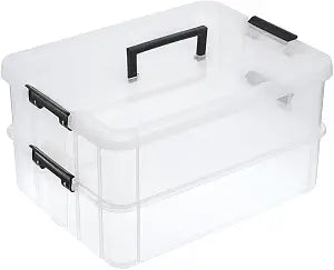 BTSKY 2 Layer Stack & Carry Box, Plastic Storage Container Box with Lid