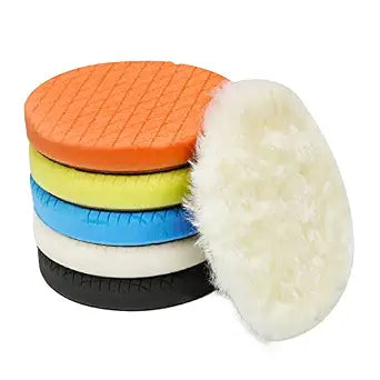 Autolock 7" Buffing Polishing Pads, 6 Pcs 7 Inch 180mm Face for 6.7 Inch Backing Plate, Compound Buffing Sponge and Woolen Pads, Cutting Polishing Pad Kit for Car Buffer Compounding, Polish and Wax