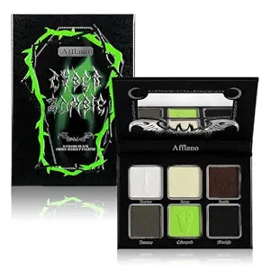 Afflano Smokey Green Eyeshadow Palette, Cyber Goth Smoky Eyes Makeup Eyeshadow Pallet With Mirror, Neon green Brown Black White Grey Highly Pigmented Long Lasting, for Girls Women Green Eyes Makeup