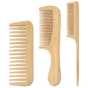 3 Pcs Natural Handmade Bamboo Anti-Static Combs Set
