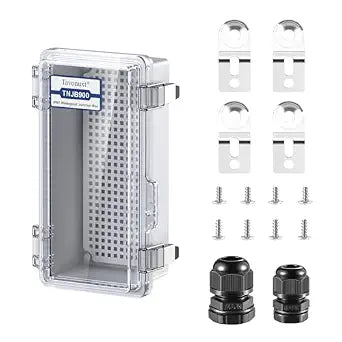 IP67 Waterproof Electrical Junction Box (Clear Cover), Outdoor ABS Plastic Enclosure with Hinged Lid, Mounting Plate & Wall Mount Brackets, Weatherproof Dustproof Project Box (7.9"3.9"2.8")