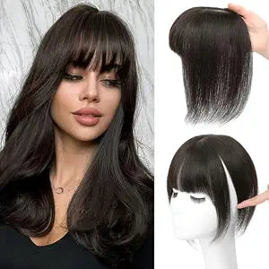 Clip in Bangs, Real Human Hair Topper with Bangs For Women (Brown Black)