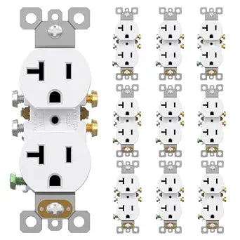 AIDA 20 Amps Outlets Duplex Electrical Receptacle Outlets, Electrical Outlet, 20Amp 125V Heavy-Duty Wall Outlet, Residential, 3-Wire, Self-Grounding, UL Listed, Side Wire (10 Pack, White)