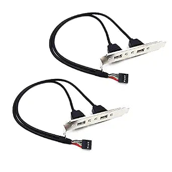 2 Pack Motherboard 9Pin USB to Dual USB2.0 Back Panel Rear Baffle Extension Cable Connector 9 Pin Header Adapter Mount Bracket 2-Port Bezel for Desktop Chassis PC Computer Case