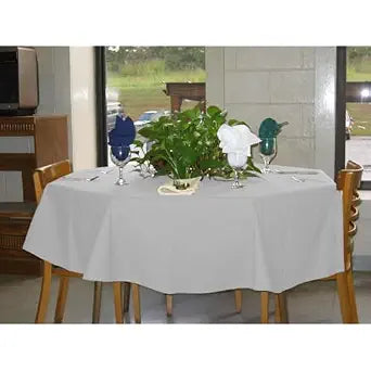 Intedge TCM72R-WHITE, Round Tablecloth, 72" Diameter, Hemmed Edge, 65/35 Poly Cotton Blend, Table Linen, Banquet Dining Cover, 1 Each
