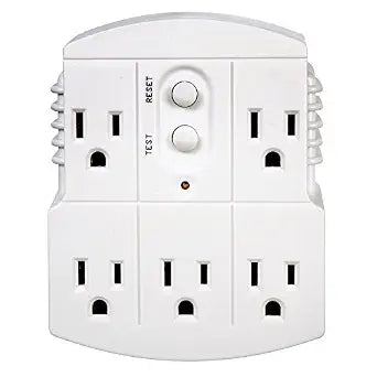 Tower Manufacturing 30440003 Auto-Reset 15 AMP Grounded 3-Prong GFCI 5-Outlet Adapter, White