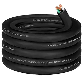 25ft 12/3 12 AWG SOOW Cable Portable Power Cable,20A 12/3 SO Cord SOOW Wire