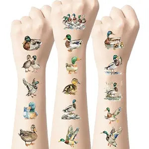 Mallard Duck Temporary Tattoo Stickers - TrinhGuo Mallard Duck Stickers, Green Small Temporary Tattoos Decals, Hunting Waterfowl Themed Birthday Party Favors (4.7"x2.7")