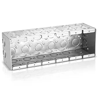 Xuhal 6 Gang Masonry Box 3-1/2 Inch Deep Galvanized Steel Electrical 6 Gang Outlet Tool Box for High-Capacity Wiring Commercial Residential Masonry Walls