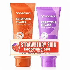 KP Bump Eraser Body Scrub & Keratosis Pilaris Lotion Set with 10% AHA + BHA ��� Strawberry Legs Treatment for Women & Man - Exfoliates & Deeply Hydrates for Smoother Healthy-Looking Skin