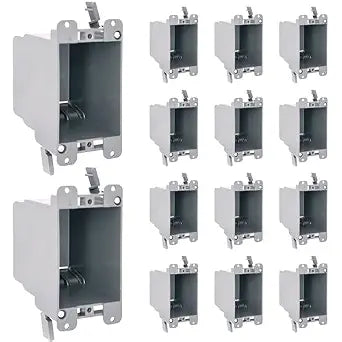 OHLECTRIC 1-Gang Old Work Outlet Box, 20 Cu.in (12-Pack) Single Gang PVC Electrical Box Swing Clamp Mounting, Non-Metallic PVC Plastic Construction Boxes for Masonry Walls, ETL Listed