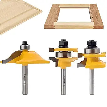 3PCS 1/4" Shank Router Bit Set,Raised Panel Cabinet Door Making Router Bits