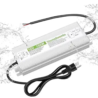 12V Power Supply 100W, 90-250V AC to 12V DC 8.33A Converter, IP67 Waterproof LED Driver, 12 Volt Low Voltage Transformer, Adapter with 3 Pin Plug for LED Light, Outdoor Indoor Use