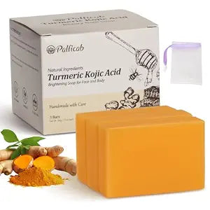 Kojic Acid Soap Dark Spot Remover, Honey Glow Turmeric Soap for Hyperpigmentation, with Kojic Acid, Turmeric, Shea Butter, Coconut Oil, Vitamin C, Skin Brightening for Face & Body, 3 Bars