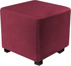 Ottoman Covers Slipcover Square Ottoman Covers Protector for Footrest Foot Stool Furniture Stretch Comfortable Velvet with Elastic Bottom(Size S/Length&Width:13-18"/Height:15-18",Wine Red)