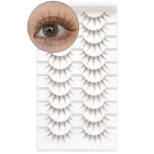 10 Pairs Brown Lashes Clear Band Brown Manga Lashes Japanese Anime Cosplay Eyelashes Asian False Eyelashes Natural Look Like Individual Clusters(A01-Manga Lashes 8-13mm)