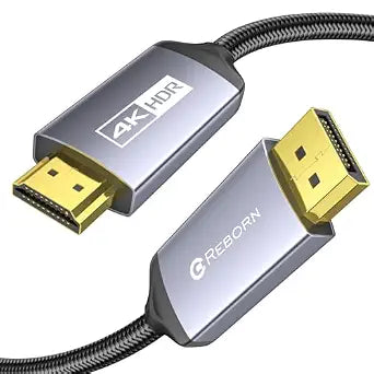 Reborn 4K DisplayPort to HDMI Cable 6FT, 4K@60Hz/2K@120Hz, Unidirectional