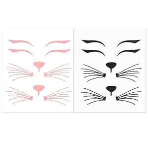 Cat Face Jewels Whiskers Stickers, Glitter Cat Face Tattoo Stickers
