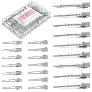 Mia Klein Metal Hair Clips For Women Styling 60-Piece Set | Silver Duckbill Clips with Storage Box | 3 Sizes (3.5"/1.81"/1.77") for Hair Styling, Roller Setting, Salon Use & DIY Crafts