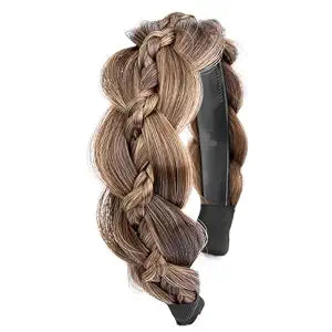 Wide Braided Headband with Teeth Synthetic Hair Plaited Headband Fishtail Braided Hair Band Hairpiece for Girls Women DIGUAN (Claybank, Wide)