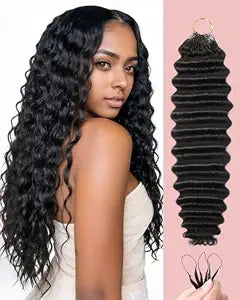 Human Crochet Hair for Black Women, 18 Inch Feather Human Hair Extensions 55g 40 Strands, Reusable Miracle Look Hair Bundles, Soft Lightweight Small Knots Deep Wave Texture for Protective Styles