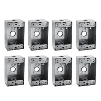 Weatherproof Metal Electrical Outlet Box, 1-Gang Outdoor Electrical Box with Three 1/2 Inch Holes for Wet Locations, 8 Pack