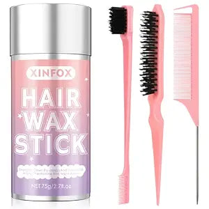 Hair Wax Stick, Slick Back Hair Brush, Wax Stick for Flyaways, Rat Tail Comb Edge Brush Styling Tool Set Accessories for Women Girls(Pink)