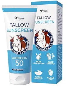 Yitote Organic Tallow Sunscreen SPF 50 - Natural Mineral Sunscreen with Grass-Fed Beef Tallow & Non-Nano Zinc Oxide, Broad Spectrum UVA/UVB Protection, Water Resistant for Face & Body, Travel Size.