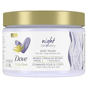 Dove Body Love Body Scrub for dry, worn-down skin, Night Recovery body scrub with Retinol Serum and Exfoliants 340 g/11.9oz