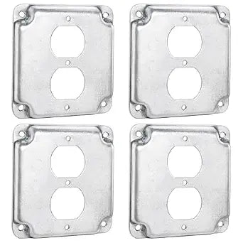 OHLECTRIC Crushed Corner Steel Single Duplex Receptacle Box Cover| 4 Square Electrical Box Cover, Fire Rated | Ideal for Wiring Connection Protection and Wiring Devices (4-Pack)