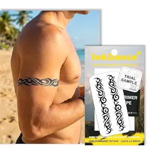 Semi-Permanent Tattoo, Tribal Armband, Eternal Warrior, Long Lasting Temporary Tattoos for Men, Waterproof Plant-Based Ink, Lasts 1-2 Weeks, Color Develops in 24 Hours D265, Set of 2