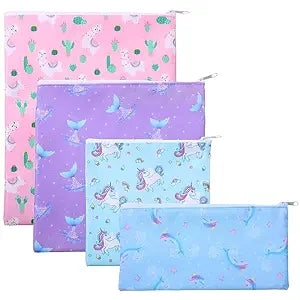 Paterr 4 Pcs Reusable Snack Bags for Kids, Washable Sandwich Bags,Unicorn