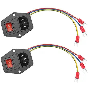 6A 250V Rocker Switch Power Socket Inlet Module Plug 10A Fuse with Indicator Light 18 AWG Cable 3 Pin IEC320 C14, for Household Appliances or DIY Device2-Pack