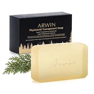 ARWIN Glycerin Soap Bar 180g / 6.3 oz for Face & Body, Natural Transparent Soap for Sensitive Skin, Gentle Cleansing, Hydrating & Soothing with Phytoncide, Japanese Pine Scent, SLS & Triclosan Free
