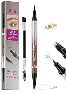 DUDUDU Eyebrow Pen for Women - Dual-Ended Microblading Pen with Multi-Prong Tip & Brow Brush, Waterproof, Creates Realistic 4D Hair-Like Strokes, Long-Lasting Light Brown