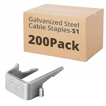 Galvanized Steel Cable Staples, 200-Count U-Shaped Nails for Securing 14/2 & 12/2 Non-Metallic (NM-B/NMD90) Electrical Cables, ETL Listed