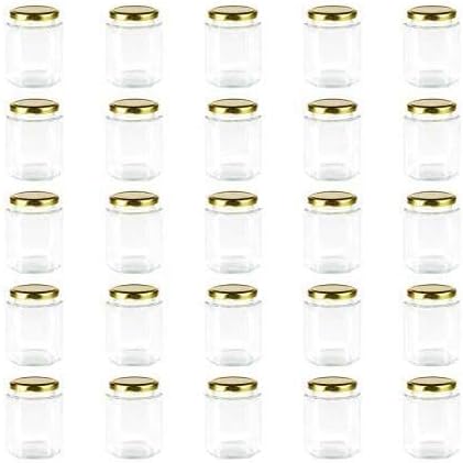 6 oz Clear Hexagon Jars,Small Glass Honey Jars With Lids(Golden),Mason Jars For Herbs,Foods,Jams,Liquid, Canning Jars Spice Jar For Storage 25 Pack