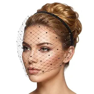 Veil Fascinator Headband Black Mesh Veil Face Mesh Birdcage Veils Headband 1920s Headpiece Tea Party Fascinator Hats for Women Halloween Wedding Bridal Birdcage Costume Church Tea Party
